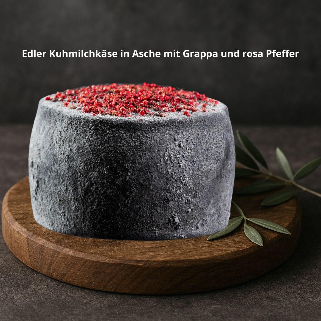 Caciottina Umbra alla Cenere, 250g – Edler Aschekäse mit Grappa und rosa Pfeffer